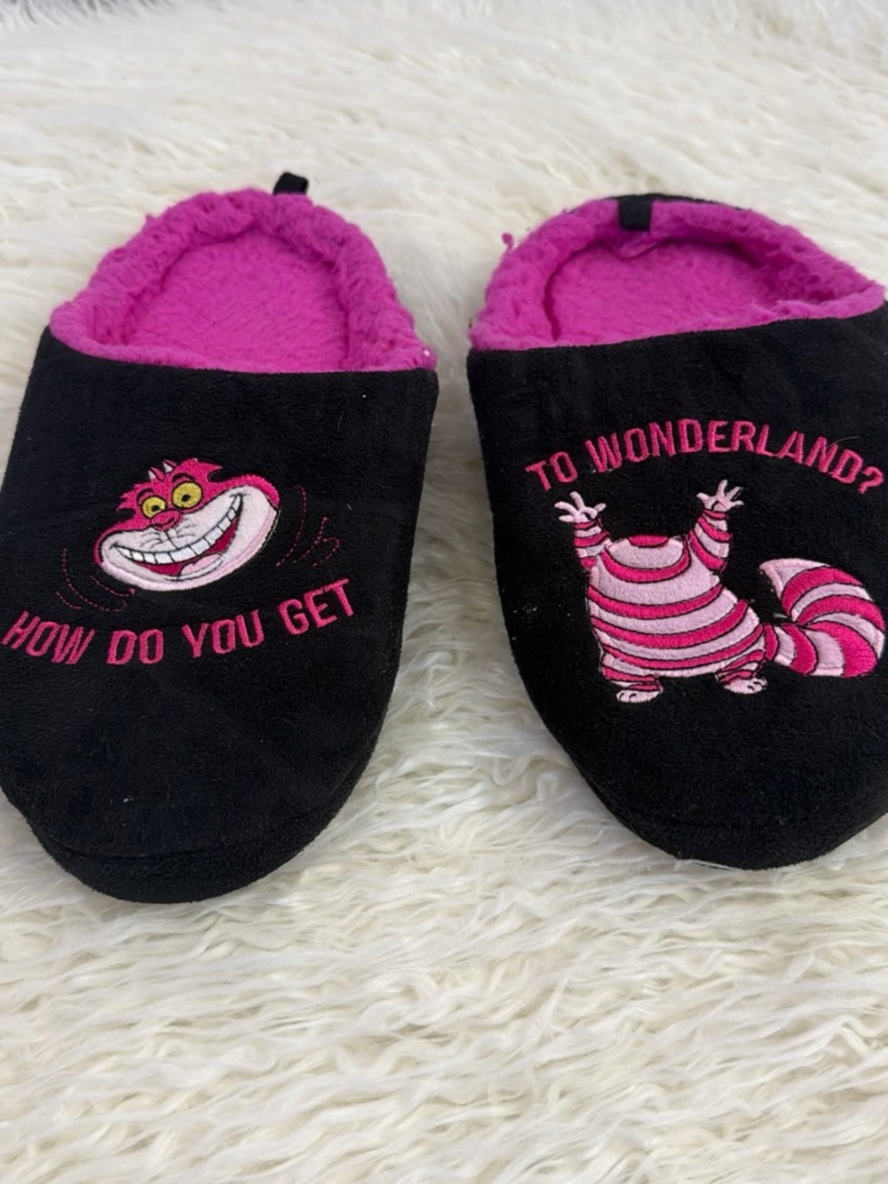 Cheshire Cat Slippers in Black and Pink
